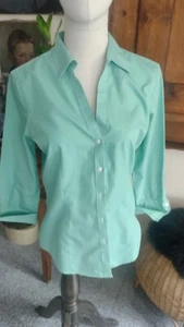 Exclusiva blusa de mujer BROOKS BROTHERS verde/blanco mangas 3/4 talla 34 - Imagen 1 de 6