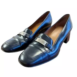 LAUREN Ralph Lauren Black Loafers 9.5 Y2K 90s Block Heel Old Money Preppy Club - Picture 1 of 13