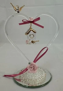 Glass Baron, Heart, Hummingbird, Birdhouse and Rose on Glass Mirror, Vintage - Picture 1 of 5