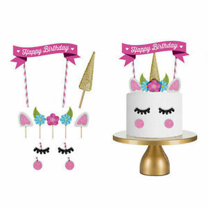 Glitter Unicorn Cake Topper Party Horn Kids Birthday  Banner Decoration DIY
