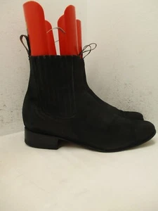 Botines Zebra Mens Black Nubuck Leather Short Cowboy Boots Size 29 MEX - Picture 1 of 13