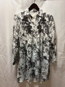 Anthropologie Floral Shirt Dress Blue Size 0 Boho Button Long Sleeve 259 - Picture 1 of 7
