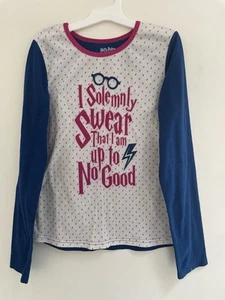 Harry Potter Kids Girls Up To No Good Soft Fleece Long Sleeve PJ Top Blue 10/12 - Picture 1 of 5