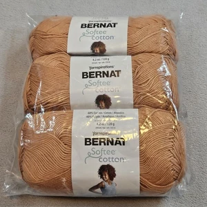 3 Bernat Softee Cotton 60% Cotton 40%  Acrylic Blend Color Sandstone 4.2 oz ea. - Picture 1 of 5