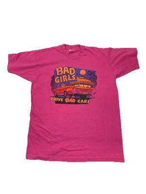 Vintage JFP Hot Rod Tee Shirt Bad Girls Drive Bad Cars Hot Pink Muscle Car Tee - Image 1 of 4