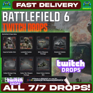 Battlefield 6 BF6 TWITCH DROPS - ALL 7/7 AVAILABLE - SOLDIER SKIN - VEHICLE SKIN - Picture 1 of 1