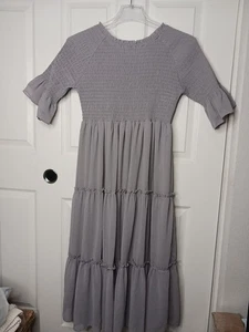 Jessakae Women's Large Gray Ruffle Smocked Top Fairy Country Core Midi Dress Sle - Picture 1 of 11
