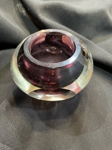 VINTAGE MANDRUZATTO SOMMERSO CASED IN CLEAR GLASS PURPLE GLASS BOWL CANDLEHOLDER - Picture 1 of 4