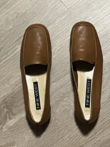 VTG Loafers Square Toe Leather Nine West Shoes Size 7.5 Made In Brazil - Picture 1 of 8