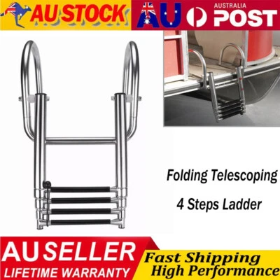 Telescopic 4 Steps Boat  Ladder Platform Swim Poontoon Ladder Stainless Steel - image 1 of 4