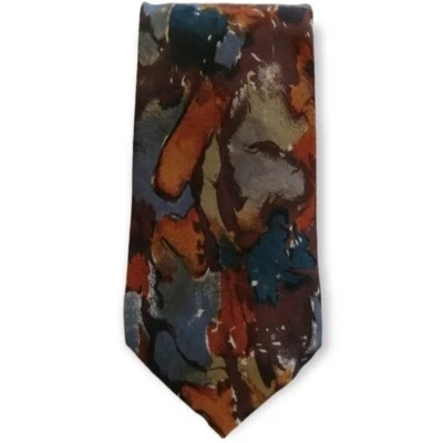 Итальянский галстук Emanuel Ungaro Paris 100% шелк абстрактный принт цвета земли коричневый синий - Изображение 1 из 4