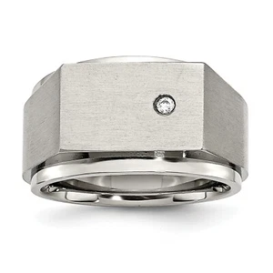 Chisel Stainless Steel Brushed and Polished CZ Signet Ring SR394 - Picture 1 of 8