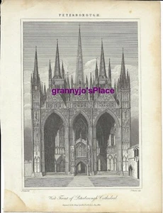 1823 Grabado en placa de cobre de la catedral de Peterborough por J. Chapman - Imagen 1 de 2