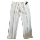 Perry Ellis 100% Linen Bright White Drawstring Pants Button Fly Size 38X32 New