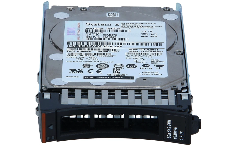IBM - 00AD075 - 1.2TB 10K 6Gbps SAS 2.5in G2HS HDD - Bild 1 von 3