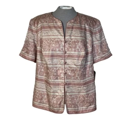 Chaqueta Blazer Adrianna Papell Rosa Blanco Para Mujer Talla 18W Seda Floral Botones Foto 1 de 4