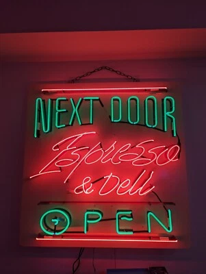 Vintage original neon sign, Espresso and Deli, 44" x 44", True Glass Neon - Image 1 of 2