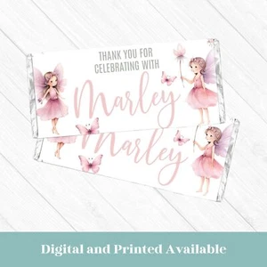 Pink Fairy & Floral | Chocolate Wrapper | PARTY PRINTABLE or PRINTED - Picture 1 of 2