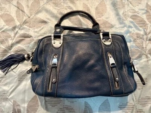 B. Makowsky Navy Blue Leather Large Satchel Handbag - Picture 1 of 10