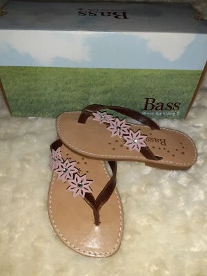 Sandalias Bass 2008 marrón rosa flor tanga chancla jóvenes niñas talla 11 nuevas en caja  Foto 1 de 3