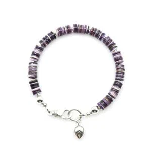 6mm Purple Wampum Quahog Heishi Beaded Bracelet, Narraganset Shell Jewelry - Picture 1 of 7