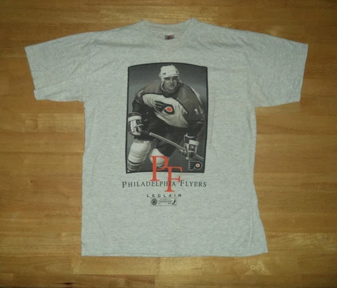 JOHN LeCLAIR Gray PHILADELPHIA FLYERS Shirt - Adult Large L NHL Hockey Vintage Cover