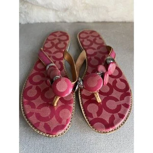 Coach Pink Dyan Monogram Flip Flop Sandals Womens Size 7 - Picture 1 of 8