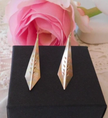 Tri Gold 14KT Diamond cut Dangle Earrings - Image 1 of 4