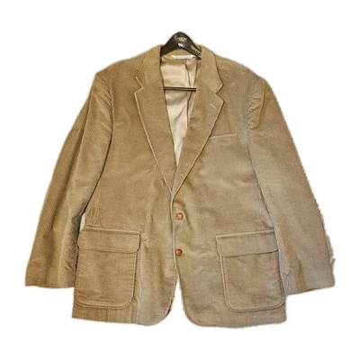 Vintage Lands End Corduroy Sport Coat Mens 46L Long Tan Preppy Blazer Elbow Pads - Image 1 of 4