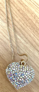 Betsey Johnson große Kunstdiamanten Puff Herz Halskette goldfarben NEU Geschenk - Bild 1 von 5