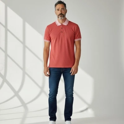 Camisa Polo Ermenegildo Zegna Para Hombres M Roja Texturizada Pullover Informal Lujo Pavo Foto 1 de 4