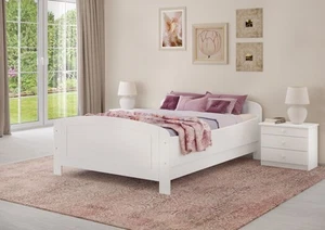 Weißes Holzbett Seniorenbett extra hoch 140x200 Kiefer weiß Zubehör wählbar - Bild 1 von 14