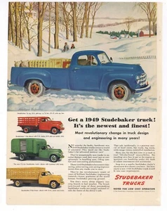 Anuncio de camión Studebaker 1949: camioneta de 3/4 toneladas, plataforma de estacas, entrega de leche, fotos de 2 toneladas - Imagen 1 de 1