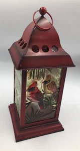 Stained Glass Style Holiday Christmas Red Metal Cardinal Bird Lantern 12"x 5.5" - Picture 1 of 7
