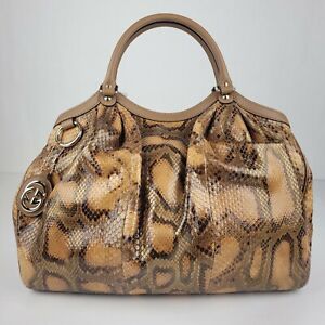 Gucci Brown Python Leather Sukey Large Handbag Interlocking G Charm 211943 2734