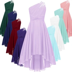 Kids Girls Ball Gown High Waist Evening Chic Dress Chiffon Bridesmaid Proms - Picture 1 of 75