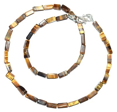 Oro Tigre Occhio Gemma 5 MM Scatola Perline 925 Argento Fine 14 " Collana F-118 - Immagine 1 di 4