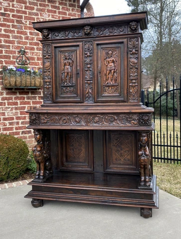 Antique French Cabinet Sideboard Buffet Bookcase Bar Liquor Cabinet Walnut 18C Cover