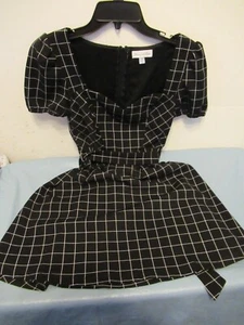 P40) Girls Size 16 2 Honey and Rosie 2 Pocket Black and White Dress Puff Sleeve - Picture 1 of 9