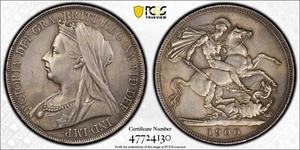 G.B.  VICTORIA  1900  1 CROWN SILVER COIN, PCGS CERTIFIED "UNCIRCULATED DETAILS" - Picture 1 of 3