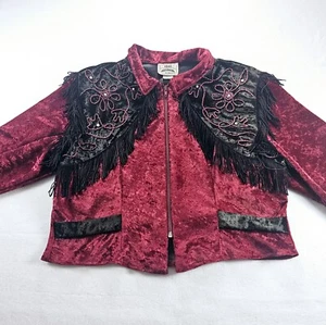 1849 Authentic Ranch Wear Womens Medium Jacket Shirt Full Zip Velvet Fringes - Picture 1 of 14