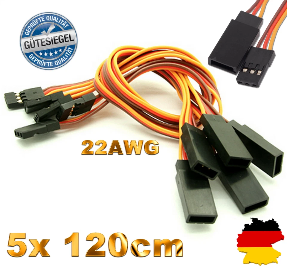 5x Servokabel Verlängerungskabel 120cm Servo Kabel Verlängerung JR 22AWG 1200mm - Bild 1 von 1