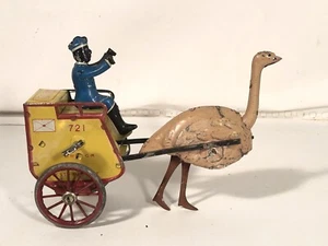 Scarce 1910sLehmann 721 ZULU Tin Wind-up Ostrich Cart Tinplate Made In Germany - Picture 1 of 12