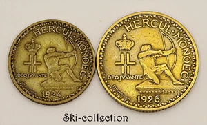 1 Franc 1924 +2 Francs 1926. Monaco. Louis II°. Hercul Monoec - Picture 1 of 2