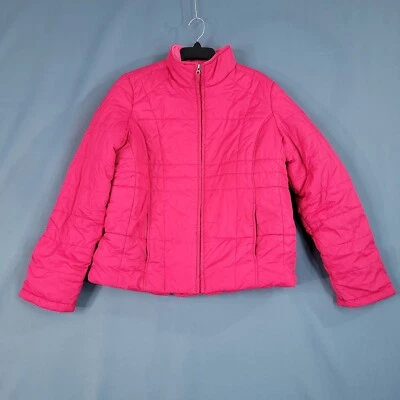 Chaqueta cortavientos acolchada con cremallera completa Athletic Works para mujer cuello falso rosa talla L Foto 1 de 4