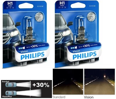 Philips Vision 30% H1 55W Dos Bombillas Cabezal Luz Repuesto Plug Play Luz Baja Foto 1 de 4