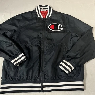 Chaqueta de bombardero Champion Track cortavientos cremallera logotipo grande deletrear malla de nailon grande Foto 1 de 4
