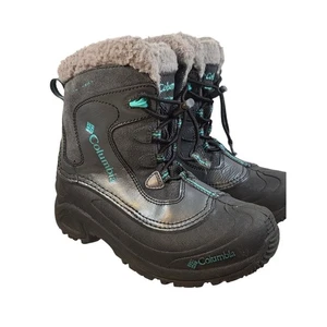 Columbia Jugend Winter gefütterte Schneestiefel Größe 4 schwarz grau wasserdicht Schuhe - Bild 1 von 10