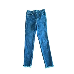 Free People We The Free Blue Denim Fringe Edge Button Cotton Pants Women's Sz 28 - Picture 1 of 9