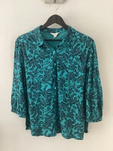 Ladies Seasalt Cornwall Green Floral 3/4 Embrace Shirt, UK Size 16, Good Cond - Imagen 1 de 4